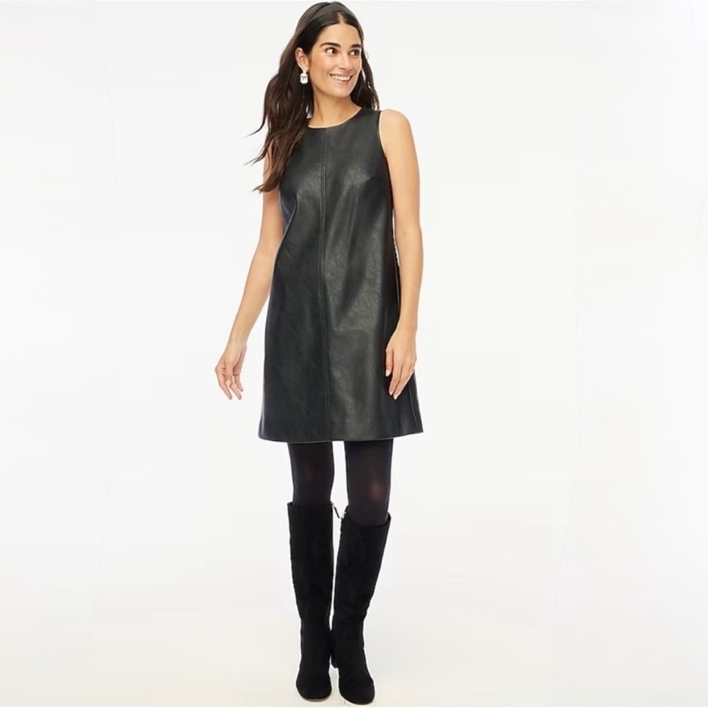 J. Crew Factory Black Faux Leather Mini Shift Dress, SZ 2 NWT 🏷️ - Picture 1 of 10